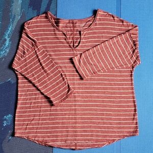 Sonoma Rust and Coral Striped ¾ Sleeve Top